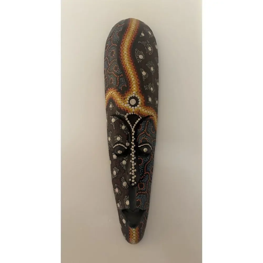 Hand Painted Wooden Tribal Wall Mask African Style Dot Art Boho Wall Decor 19